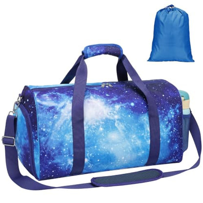 Bagseri Boys Duffle Bag for Travel - Kids Gym Bag with Shoe Compartment - color: B5-Purple Starry Sky, size: Medium - 17.3 x 9 x 9.7 in