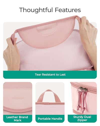 BAGSMART 여행용 의류 폴더 패킹 큐브, 주름 방지 경량 여행용 큐브 4세트, 내구성 있는 여행 가방 정리함 가방 세트, 여행 필수품용, 베이비 핑크