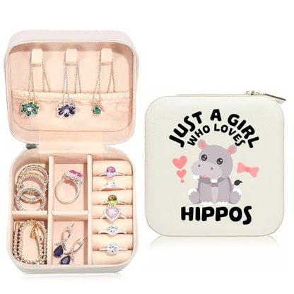 Hippo Travel Jewelry Case Small PU Leather Jewelry Box Organizer - color: Hippo, size: No Initial