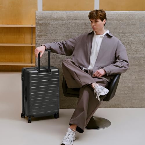 NINETYGO Medium Checked Luggage 26 Inch, Checking In Luggage with Smooth Spinner Wheels, Lightweight, Hard Shell PC Suitcase, Lightweight Travel Luggage, TSA Approved (Black, Rhine Basic) - color: 02-Black (Basic), size: Checked 26-Inch