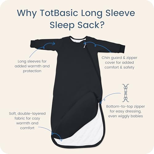 1.0 TOG Long Sleeve Sleep Sack, Baby Wearable Blanket 2-Way Zipper - color: Midnight, size: 6-18 Months