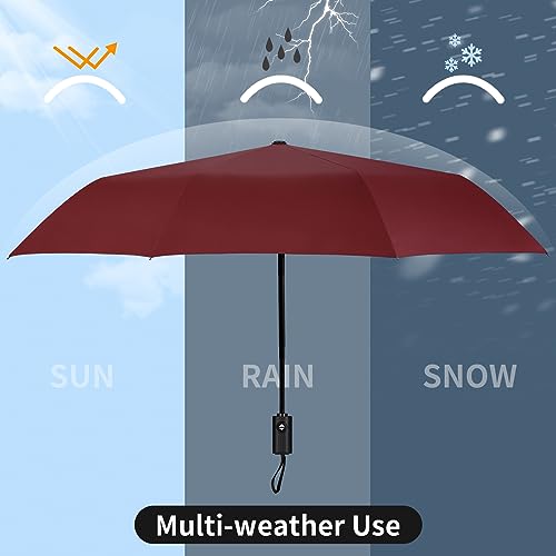 Yoobure Windproof Automatic Travel Umbrella, Compact Folding UV Sun & Rain - color: Auto-Burgundy Red