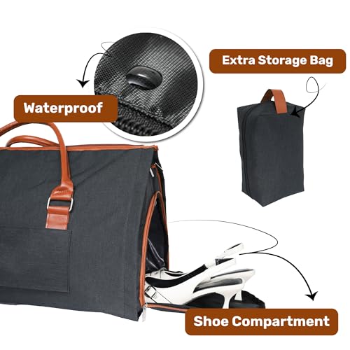 Convertible Garment Duffel Bag for Travel, Large Carry On Weekender Bag with Hanging Clothes Feature, Overnight Travel Duffle Bag for Women with Shoe Compartment (Black) - color: Black