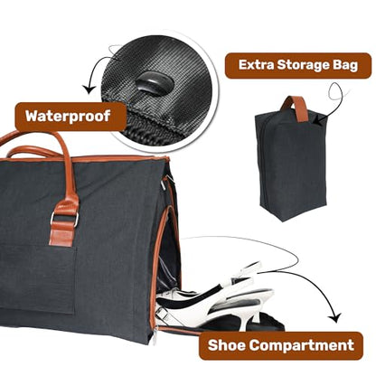 Convertible Garment Duffel Bag for Travel, Large Carry On Weekender Bag with Hanging Clothes Feature, Overnight Travel Duffle Bag for Women with Shoe Compartment (Black) - color: Black