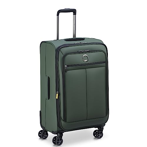 DELSEY PARIS Sky Lite 24-Inch Medium Lightweight Check-In Luggage - Water-Resistant Polyester, Dual Spinner Wheels, Multiple Exterior Pockets, Green - Softside Bag for Easy Travel - size: Checked-Medium 24 Inch