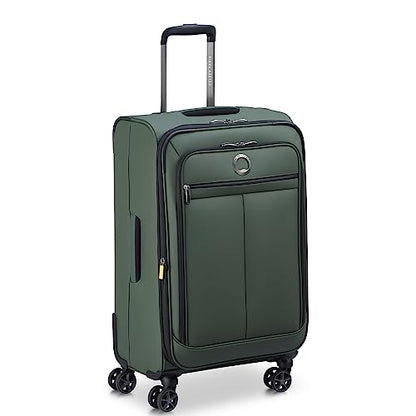 DELSEY PARIS Sky Lite 24-Inch Medium Lightweight Check-In Luggage - Water-Resistant Polyester, Dual Spinner Wheels, Multiple Exterior Pockets, Green - Softside Bag for Easy Travel - size: Checked-Medium 24 Inch