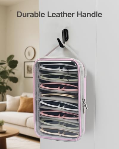 Luxtude Travel Sunglasses Organizer Case, Clear Sunglasses Travel Case - color: Pink-8 Pairs