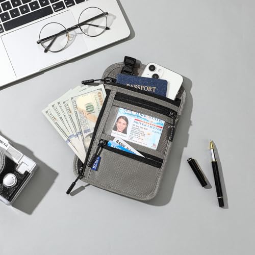 Neck Wallet,Travel for Passport Holder Neck Pouch Wallet RFID Blocking Men Women with Adjustable Neck Strap - color: A-Light Gray