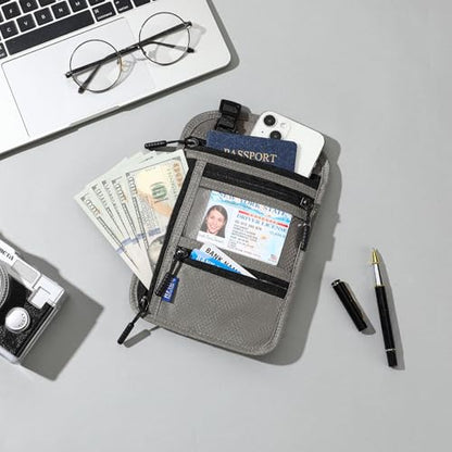 Neck Wallet,Travel for Passport Holder Neck Pouch Wallet RFID Blocking Men Women with Adjustable Neck Strap - color: A-Light Gray