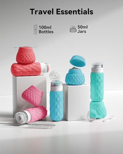 Travel Bottles for Toiletries Silicone Travel Size Containers 3.4oz 1.7oz - color: Tropical Sunset
