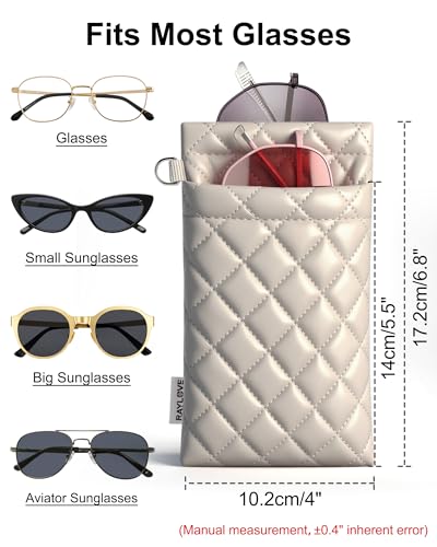 RayLove Double Glasses Case with Carrying Strap and Cleaning Cloth - color: Off-white