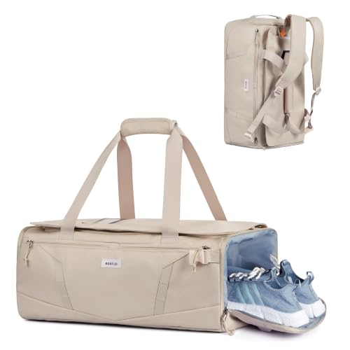 40L Water-Resistant Duffle Backpack with Shoe Compartment & Wet Pocket - color: Beige