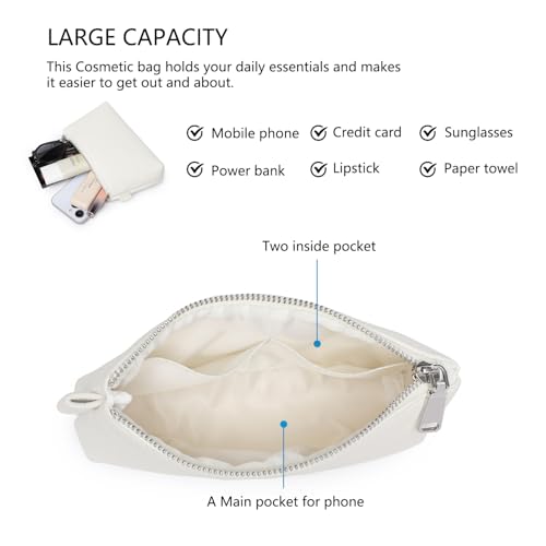 Small Makeup Bag for Purse, Leather Cosmetic (Off-white) - color: Off-white