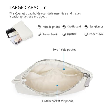 Small Makeup Bag for Purse, Leather Cosmetic (Off-white) - color: Off-white