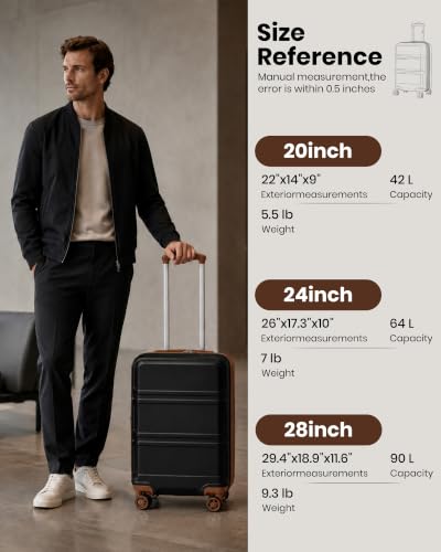 Kono 3 Piece Luggage Sets Expandable with Spinner Wheels TSA Lock - color: Apricot Black, size: 3-piece Set (20/24/28)