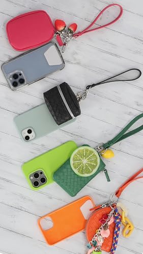 Mundi Connect & Go Womens Phone Wrist Strap with Removable Wallet Pouch, Universal Cell Lanyard Wristlet, RFID Card Holder - color: Black Lemon/Lime