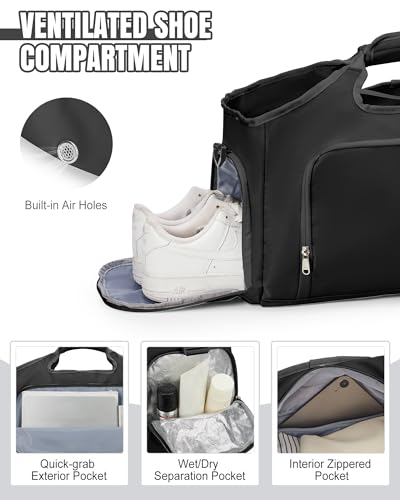 Gym Bag for Women with Shoes Compartment Weekender Bag Black - color: C3-Black
