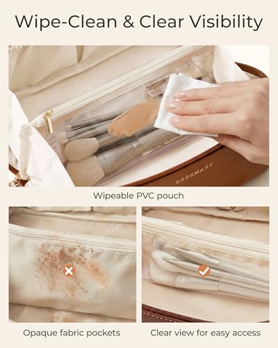 BAGSMART Makeup Bag Travel 3 Pcs Set Cosmetic Toiletry Bag,Classic Brown - color: 31- Classic Brown