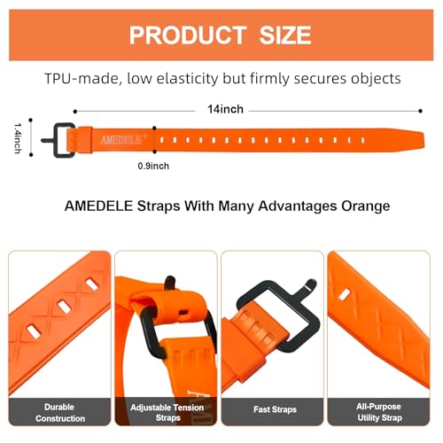 4 Pack 14" Rubber Tie Down Straps,Quick Lashing Straps with Buckles - color: Orange, size: 14" Length / 4 Pack