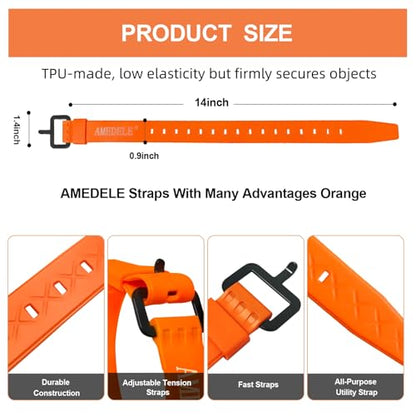 4 Pack 14" Rubber Tie Down Straps,Quick Lashing Straps with Buckles - color: Orange, size: 14" Length / 4 Pack