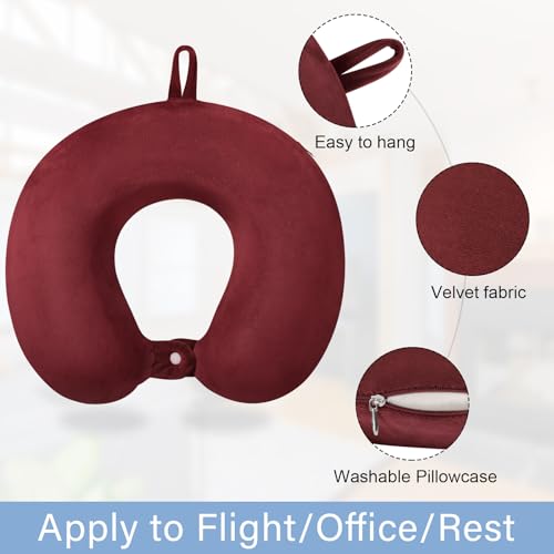 Travel Neck Pillow Memory Foam Neck Pillows for Travel, Dark Red - color: Dark Red