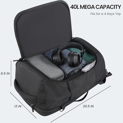 Large Travel Backpack for Men 40L, Carry On Backpack TSA 17.3 Inch Laptop Mochila Flight Approved, Large Business Daypack Waterproof,Carry on bag Weekender College for Men Women, Black