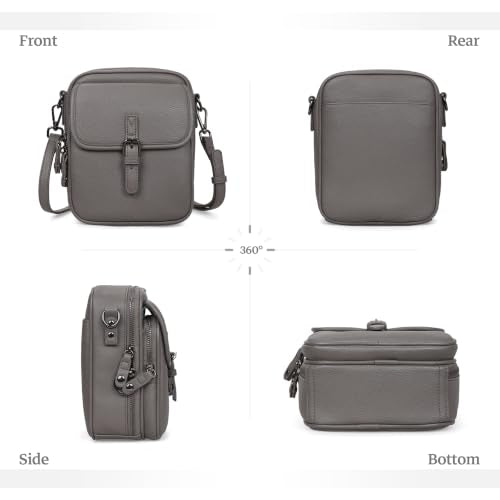 Leather Crossbody Bag for Women Small Anti Theft Messenger Purse - color: Grey