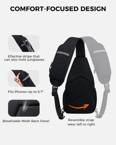 Crossbody Sling Bag, Lightweight Travel Sling Backpack with RFID Blocking - color: Black