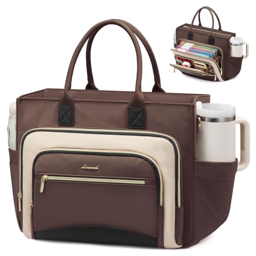 LOVEVOOK Work Tote Bags for Women,Laptop Teacher Bag With File Organizer - color: Khaki-dark Brown, size: 15.6 inch