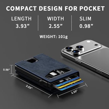 Men’s Wallet with RFID Blocking | Tri-Fold Front Pocket Design | 12 Card Slots, 2 ID Windows & Cash Slot | Aluminum Card Ejector | Durable & Lightweight Men’s Accessories (blue) - color: blue