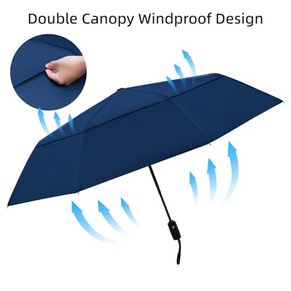 TradMall Travel Umbrella 42/45 Inches Double Vented Canopy - color: Navy Blue, size: 42 Inches