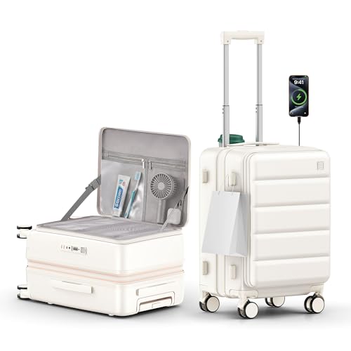 20IN Top-Opening Expandable Carry On Luggage-Milky White - color: Milky White, size: 20 IN
