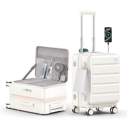 20IN Top-Opening Expandable Carry On Luggage-Milky White - color: Milky White, size: 20 IN