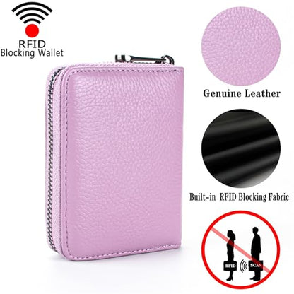 Suweibuke Genuine Leather Credit Card Holder Zipper Wallet RFID Blocking Secure Card Case ID Case Organizer (Light Purple) - color: Light Purple