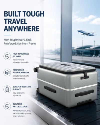 Hanke 28 Inch luggage, Top Opening Aluminum Frame Large Suitcases with Wheels, TSA Lock, Checked Suitcase with Removable Divider (Grey) - color: Grey, size: 28 Inch