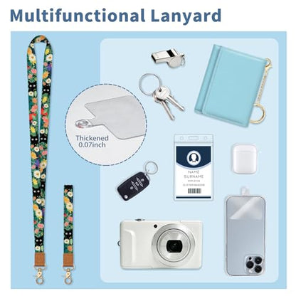 Lanyard Wallet with Id Badge Holder Keychain for Card Women Cat - color: Cat Flower Green
