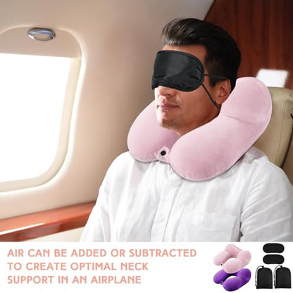Sintuff 2 Pack Inflatable Travel Neck Pillow Airplane, Light Pink, Violet - color: Light Pink, Violet