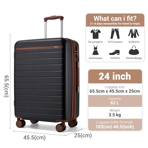 Kono Checked Suitcase 24in Expandable ABS+PC Side Handle luggage Black - color: Black, size: Checked-Medium 24-Inch