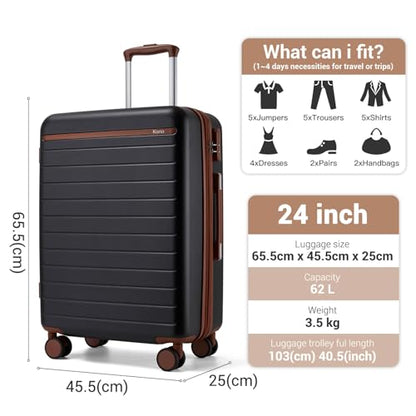 Kono Checked Suitcase 24in Expandable ABS+PC Side Handle luggage Black - color: Black, size: Checked-Medium 24-Inch