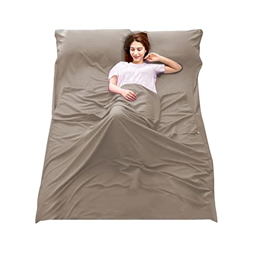 Sleeping Bag Liner, Camping Travel Home Bed Sheet Compact Sacks - color: Khaki, size: 70.8*82.7"