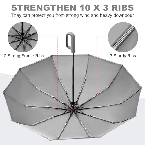 TradMall Travel Umbrella Windproof with Reflective Stripe - color: Dark Gray