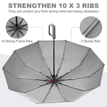 TradMall Travel Umbrella Windproof with Reflective Stripe - color: Dark Gray