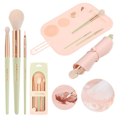 Travel Makeup Brush Set, Portable Makeup Kit with Pad Easy Clean Vegan Brush Set, ON THE GO Cosmetic Brushes Tools 4 Pcs for Women - size: Makeup Travel Set