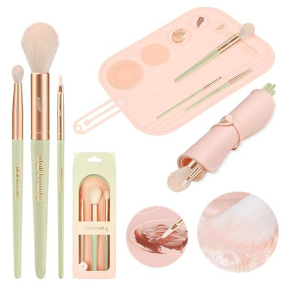 Travel Makeup Brush Set, Portable Makeup Kit with Pad Easy Clean Vegan Brush Set, ON THE GO Cosmetic Brushes Tools 4 Pcs for Women - size: Makeup Travel Set
