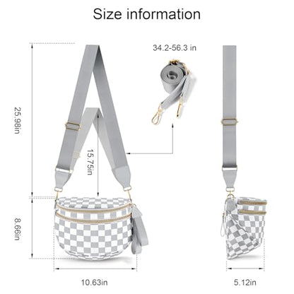 Checkered Crossbody Bags for Women, Large Nylon Bum Bags - color: Light Grey Checkered