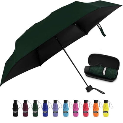 Yoobure Mini Travel Umbrella with Case, Compact Folding Umbrella - color: Dark Green