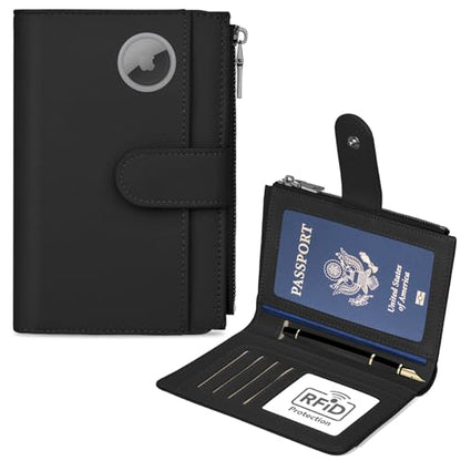 RFID Passport Holder for Travel, Leather Passport Cover Travel Wallet - color: Black
