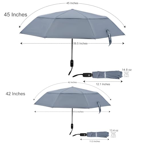 TradMall Travel Umbrella 42/45 Inches Double Vented Canopy - color: Gray, size: 45 Inches