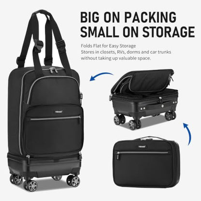 Verage Expandable Foldable Luggage Bag Collapsible Suitcases Rolling Travel Duffel Bag Lightweight Suit Case with Detachable Spinner Wheels - color: Black, size: Carry-On Pro (21-Inch Expands into 24-Inch)