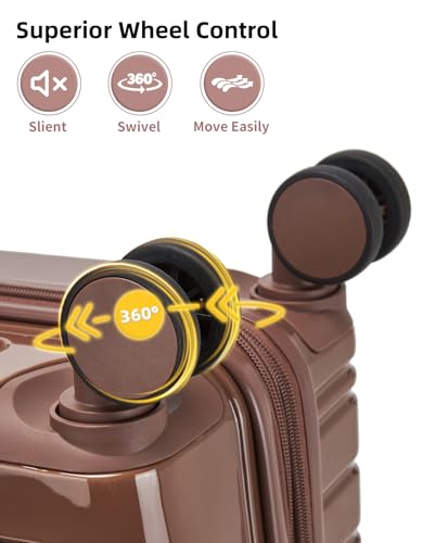 LARVENDER Carry On Luggage 22x14x9 Airline Approved, Suitcases with Wheels - color: Mocha 2